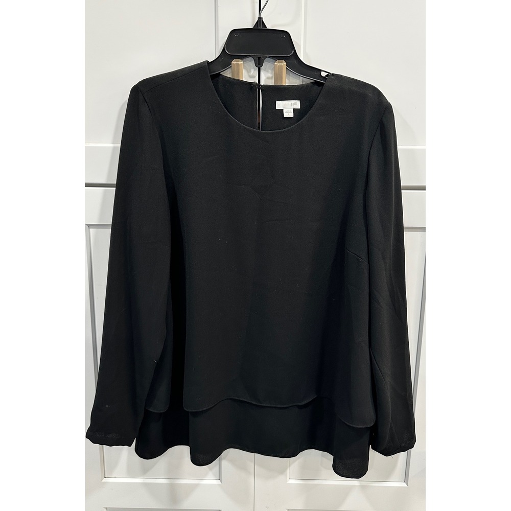 J Jill Black Layered Tunic Top Long Sleeve Women's Size L
